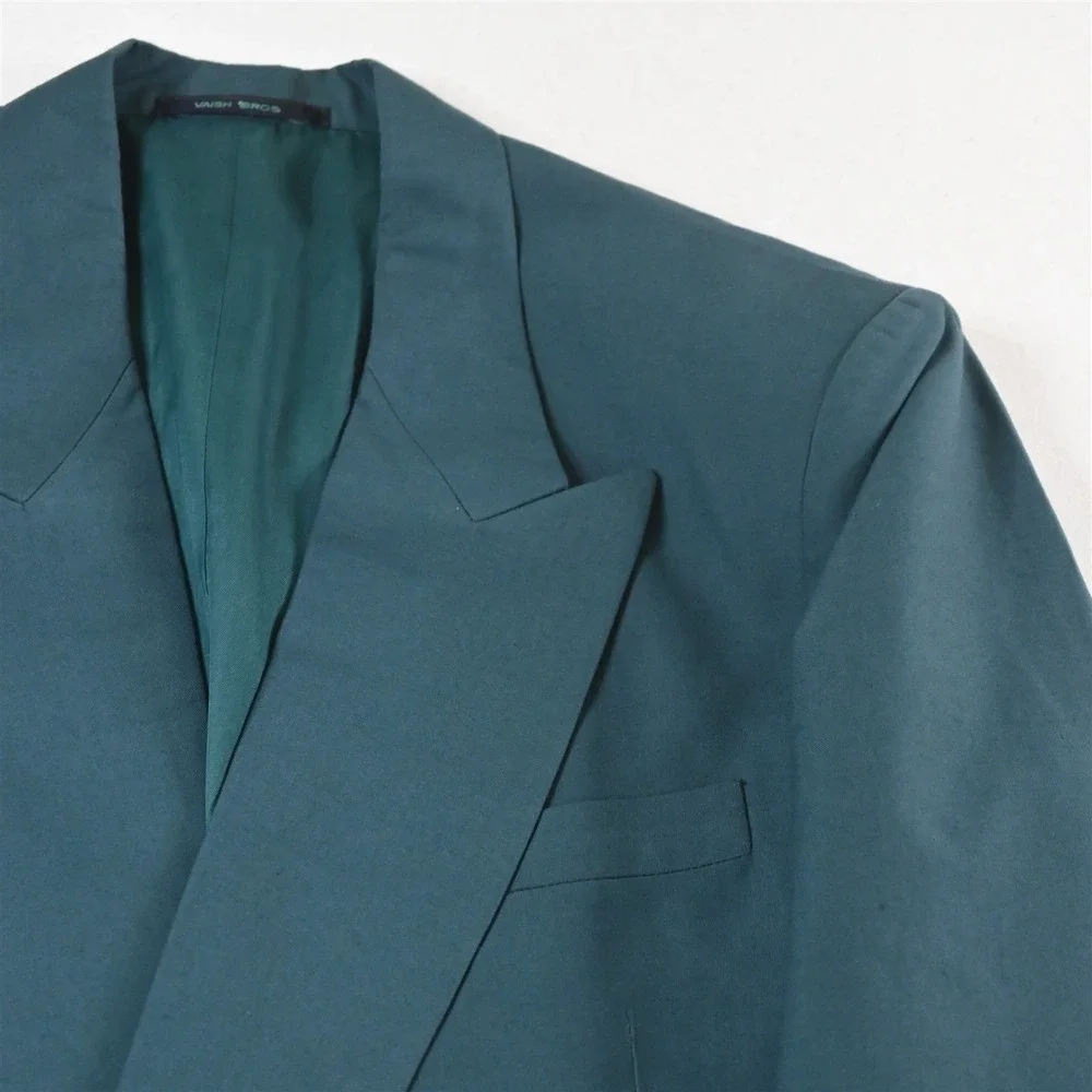 Vtg 90s Vaish Bros 40R Teal Green Double Breasted‎ Blazer Suit Jacket Sport Coat